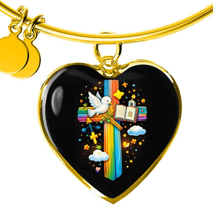 Dove & Holy Bible Heart Bangle – Christian Gift for Kids