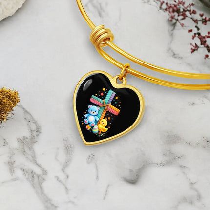 Teddy Bear & Duckling Heart Bangle – Christian Gift for Kids