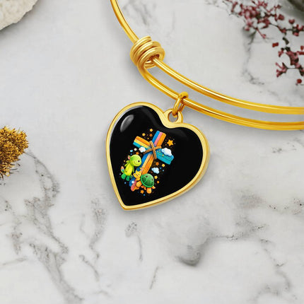 Dinosaur & Turtle Heart Bangle – Christian Gift for Kids