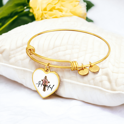 Hopeful Flower Cross Christian Heart Bangle | Mother's Day Gift for Mom | Faith Gift