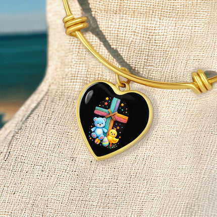 Teddy Bear & Duckling Heart Bangle – Christian Gift for Kids