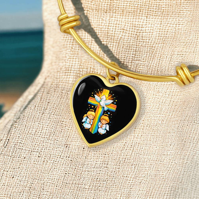 Dove & Praying Angels Heart Bangle – Christian Gift for Kids