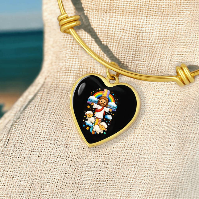 Jesus & Little Lambs Heart Bangle – Christian Gift for Kids