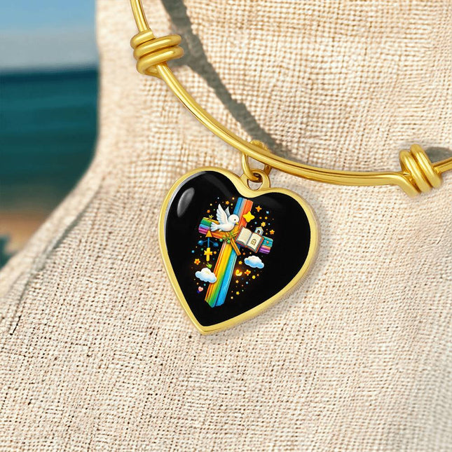Dove & Holy Bible Heart Bangle – Christian Gift for Kids