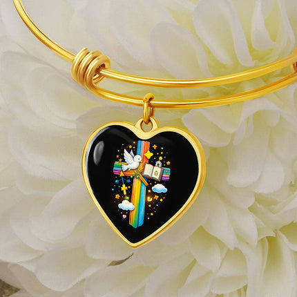 Dove & Holy Bible Heart Bangle – Christian Gift for Kids