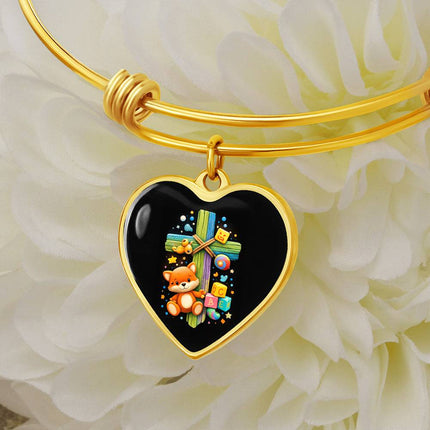 Kitten & ABC Blocks Heart Bangle – Christian Gift for Kids