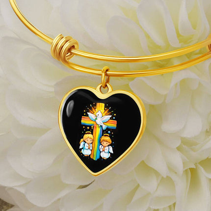 Dove & Praying Angels Heart Bangle – Christian Gift for Kids