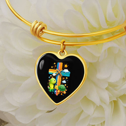 Dinosaur & Turtle Heart Bangle – Christian Gift for Kids