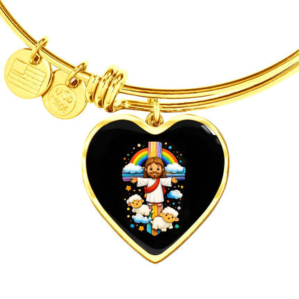 Jesus & Little Lambs Heart Bangle – Christian Gift for Kids