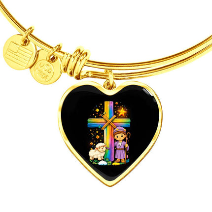 Little Shepherd & Lamb Heart Bangle – Christian Gift for Kids