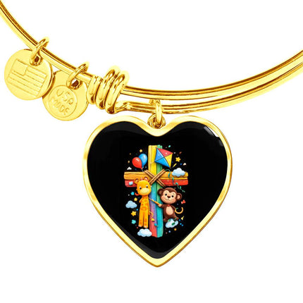 Giraffe & Monkey Heart Bangle – Christian Gift for Kids