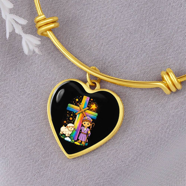 Little Shepherd & Lamb Heart Bangle – Christian Gift for Kids