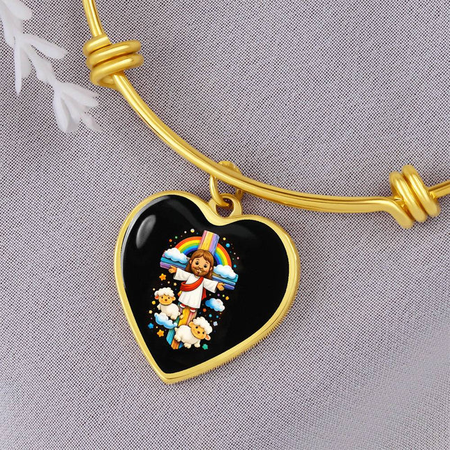 Jesus & Little Lambs Heart Bangle – Christian Gift for Kids