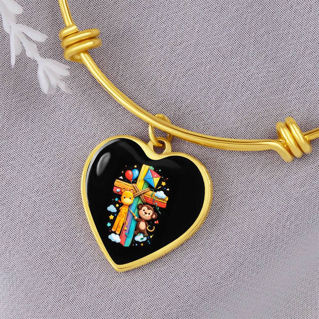 Giraffe & Monkey Heart Bangle – Christian Gift for Kids