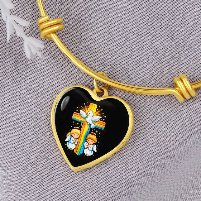 Dove & Praying Angels Heart Bangle – Christian Gift for Kids