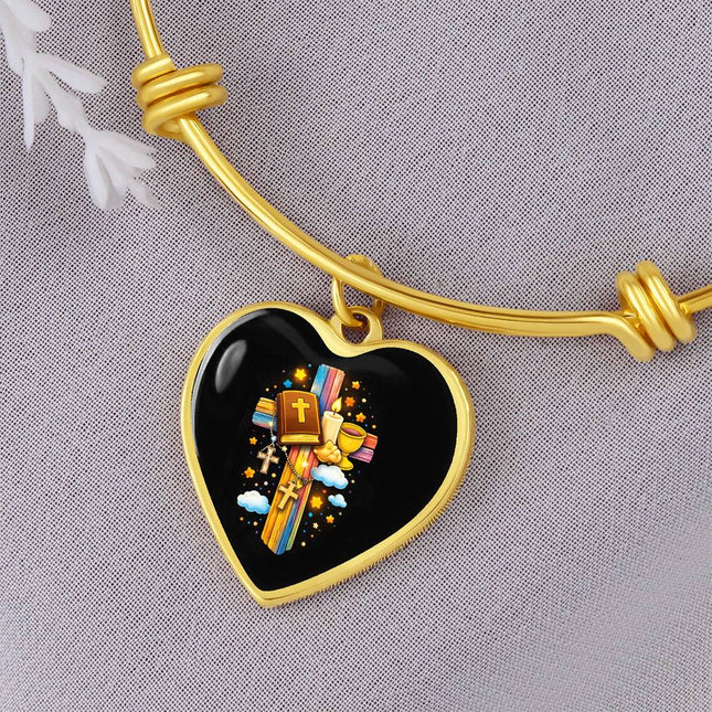 Holy Bible & Chalice Heart Bangle – Christian Gift for Kids