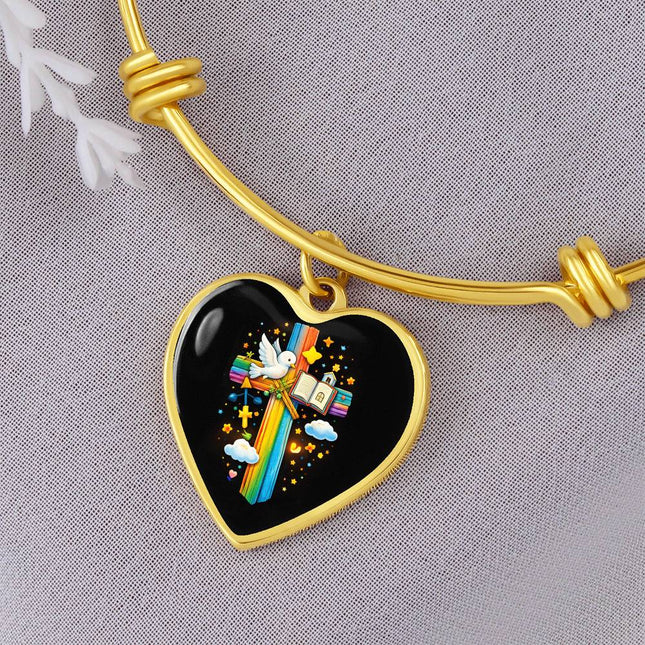 Dove & Holy Bible Heart Bangle – Christian Gift for Kids