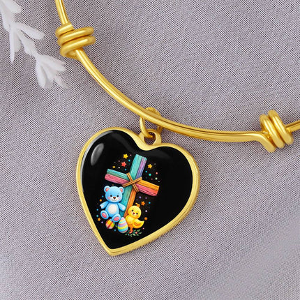 Teddy Bear & Duckling Heart Bangle – Christian Gift for Kids