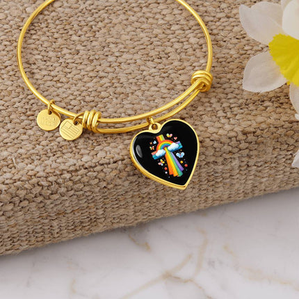 Rainbow & Butterflies Cross Heart Bangle – Christian Gift for Kids
