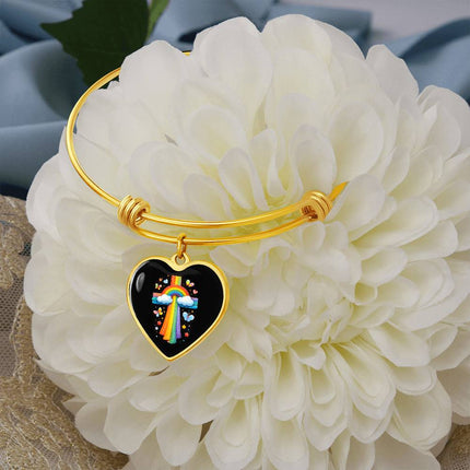 Rainbow & Butterflies Cross Heart Bangle – Christian Gift for Kids