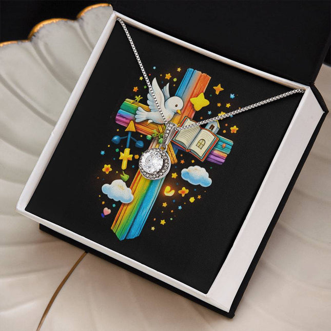 Rainbow Cross Open Bible | Christian Eternal Hope Necklace | Gift for Kids
