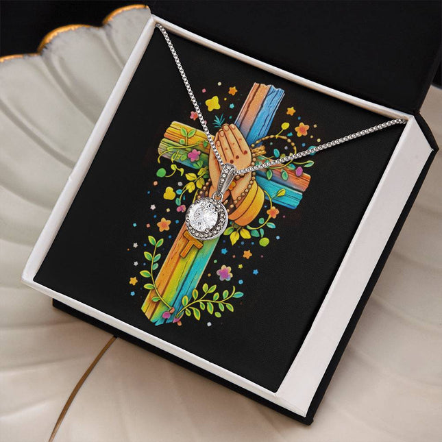 Rainbow Cross Praying Hands | Christian Eternal Hope Necklace | Gift for Kids