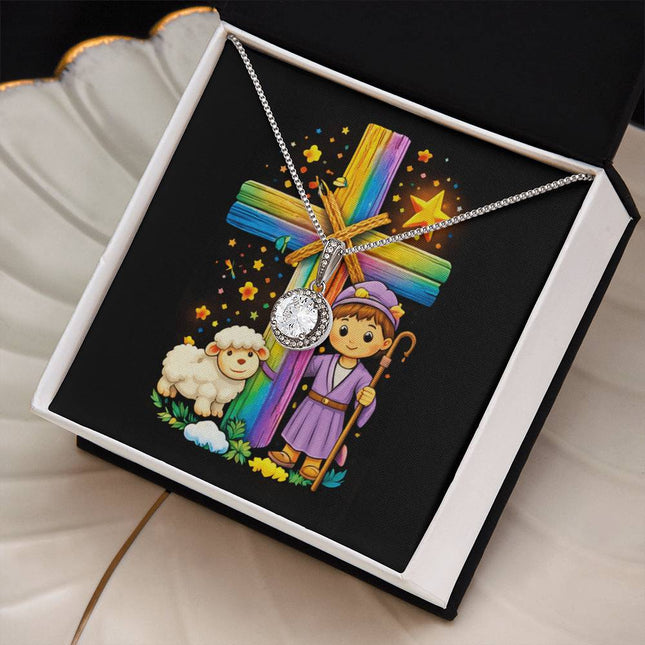 Rainbow Cross Little Shepherd | Christian Eternal Hope Necklace | Gift for Kids