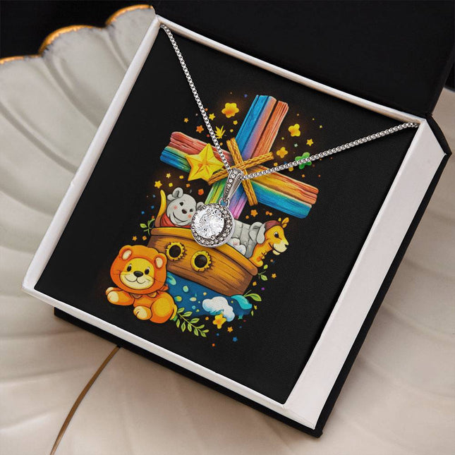 Rainbow Cross Noahs Ark | Christian Eternal Hope Necklace | Gift for Kids