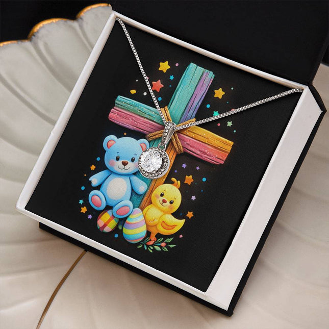 Rainbow Cross Teddy Bear | Christian Eternal Hope Necklace | Gift for Kids