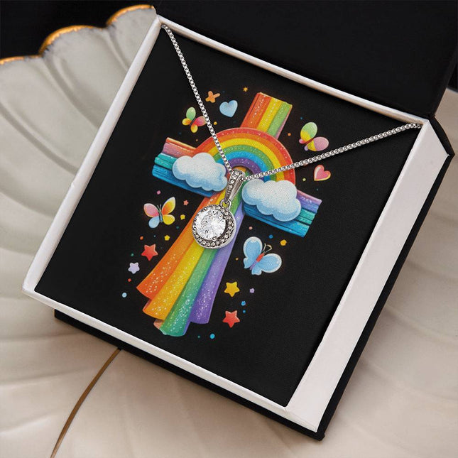 Rainbow Cross Butterfly | Christian Eternal Hope Necklace | Gift for Kids