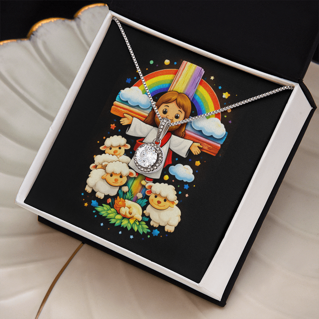 Jesus And Little Lambs | Christian Eternal Hope Necklace | Gift for Kids