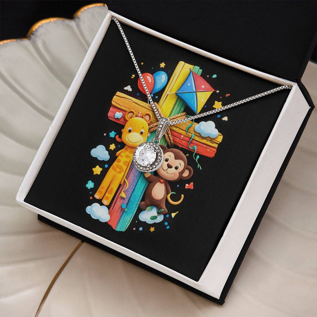 Rainbow Cross Jungle Animals | Christian Eternal Hope Necklace | Gift for Kids