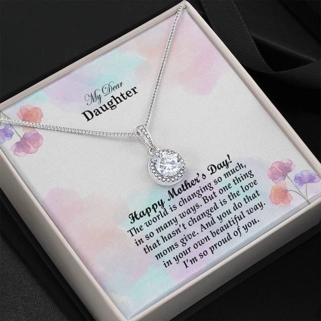 Christian eternal hope necklace with "The Love Moms Give Never Changes & You Do It Beautifully" message — modern Mother's Day gift for daughter, in luxury gift box