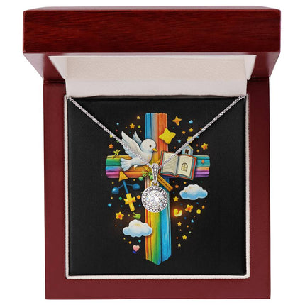 Rainbow Cross Open Bible | Christian Eternal Hope Necklace | Gift for Kids