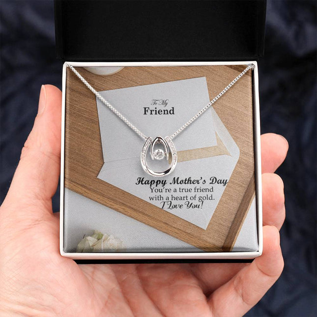 Christian lucky in love necklace with "To My Friend Happy Mother's Day Gift" message — modern Mother's Day gift for friend, in luxury gift box