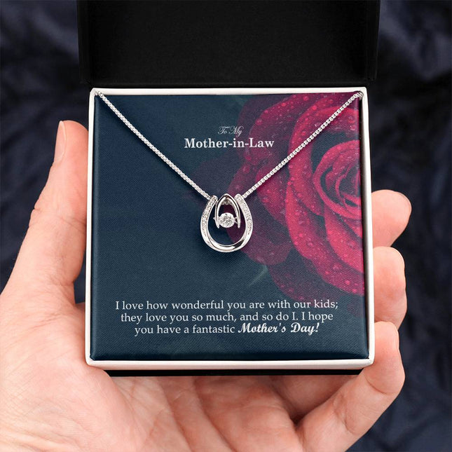 Christian lucky in love necklace with "To My Mother-in-Law Happy Mother's Day" message — modern Mother's Day gift for mother-in-law, in luxury gift box