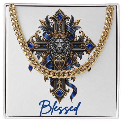 Blessed Cross Lion | Christian Cuban Link Chain Necklace | His Word