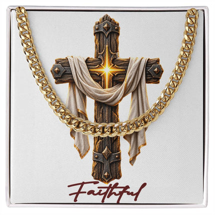 Faithful Cross Easter Drape | Christian Cuban Link Chain Necklace | His Word