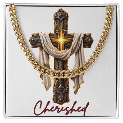 Cherished Cross Easter Drape | Christian Cuban Link Chain Necklace | His Word
