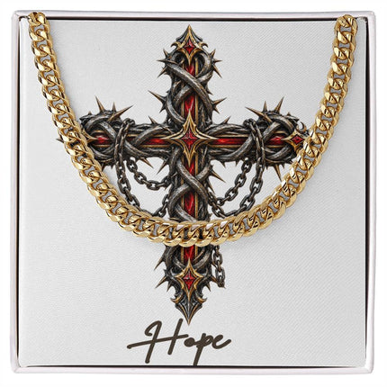 Hope Cross Crown of Thorns | Christian Cuban Link Chain Necklace | His Word
