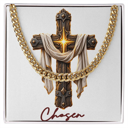 Chosen Cross Easter Drape | Christian Cuban Link Chain Necklace | His Word