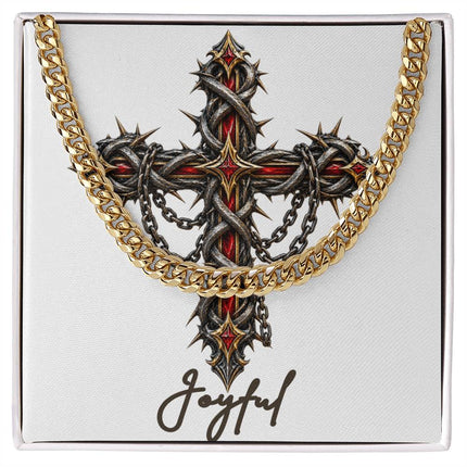 Joyful Cross Crown of Thorns | Christian Cuban Link Chain Necklace | His Word