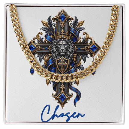 Chosen Cross Lion | Christian Cuban Link Chain Necklace | His Word