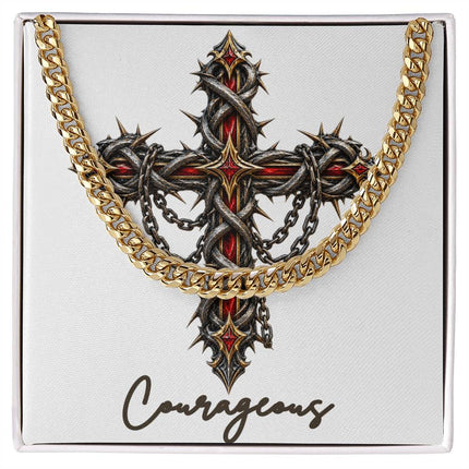 Courageous Cross Crown of Thorns | Christian Cuban Link Chain Necklace | His Word