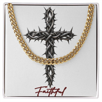 Faithful Cross With Vine | Christian Cuban Link Chain Necklace | His Word