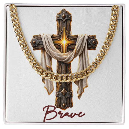 Brave Cross Easter Drape | Christian Cuban Link Chain Necklace | His Word