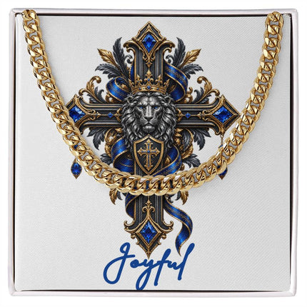 Joyful Cross Lion | Christian Cuban Link Chain Necklace | His Word