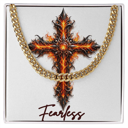 Fearless Cross Internal Flames | Christian Cuban Link Chain Necklace | His Word
