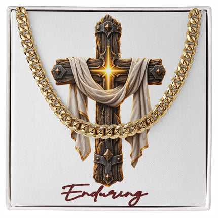 Enduring Cross Easter Drape | Christian Cuban Link Chain Necklace | His Word