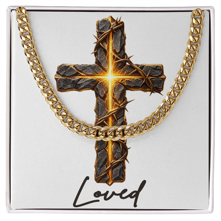 Loved Cross Glowing Radiant Center | Christian Cuban Link Chain Necklace | His Word